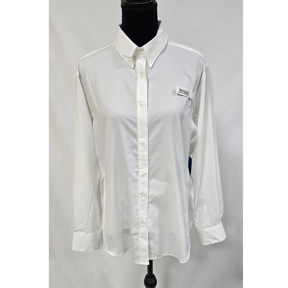 Columbia women XL PFG Tamiami II long sleeve shirt white gorpcore hiking outdoor - Picture 2 of 9